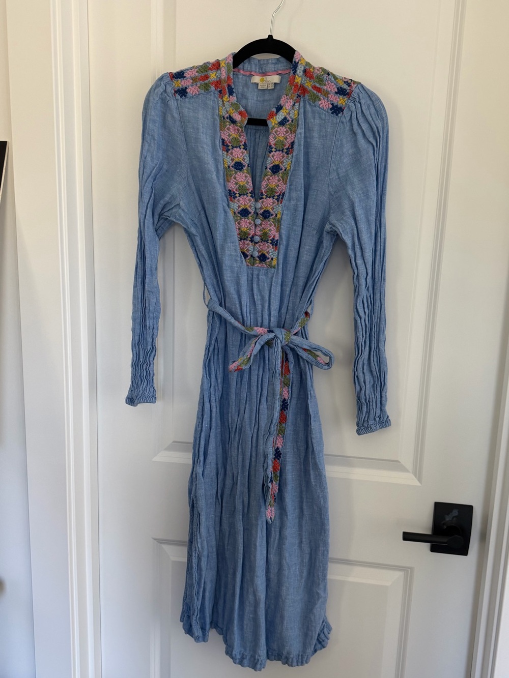 Boden Light Blue Embroidered V-Neck Midi Dress
